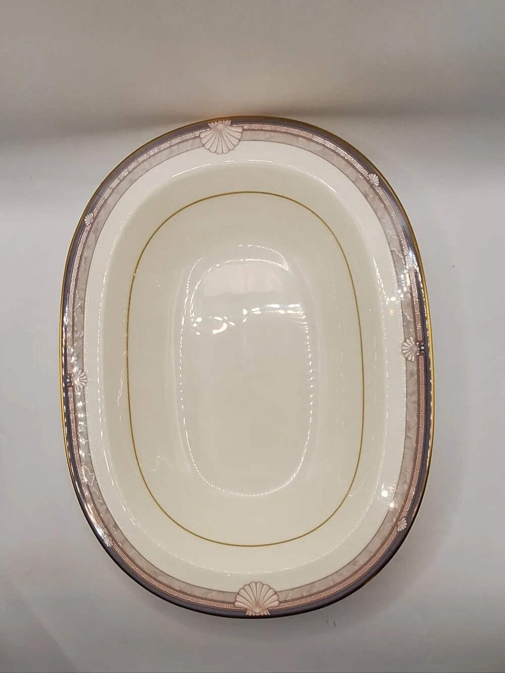 Noritake Japanese Bone China #9748 Cream Gold & Gray Trim Oval Serving Platter